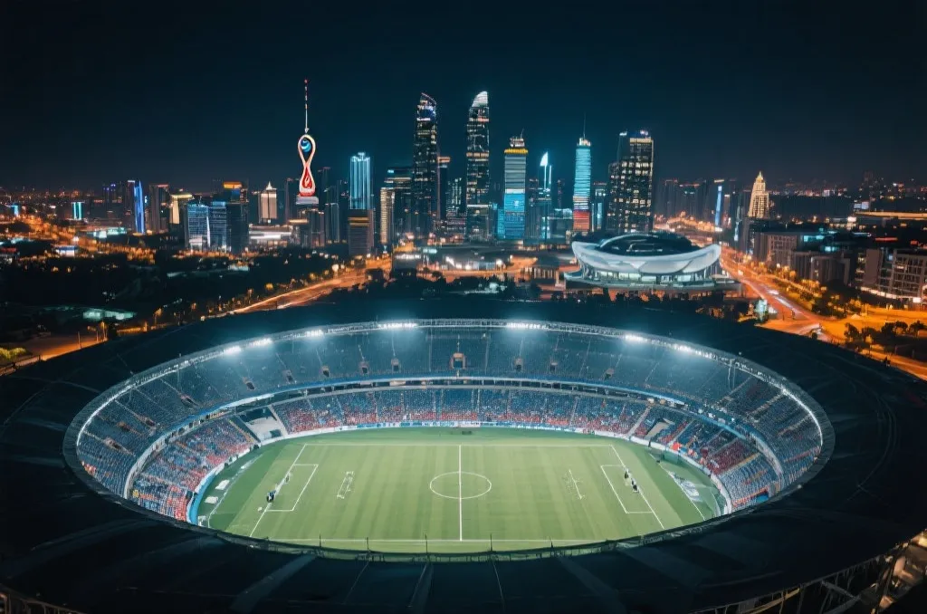 世界杯城市候选名单与球场夜景的对比图